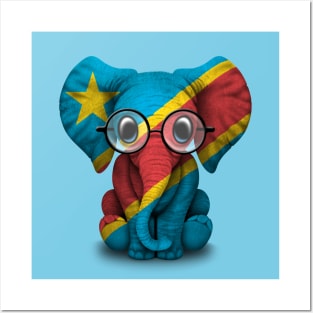 Baby Elephant with Glasses and Congo Flag Posters and Art